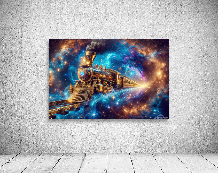 Golden Cosmic Steampunk Train 01 by Matthias Hauser Wall Art