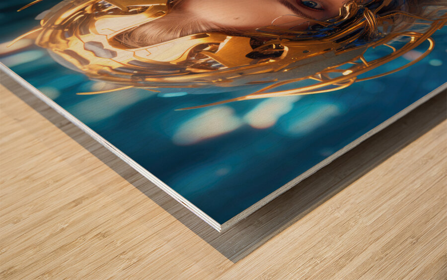 The Future of AI 50 Cyborg Gold and Blue Wood print