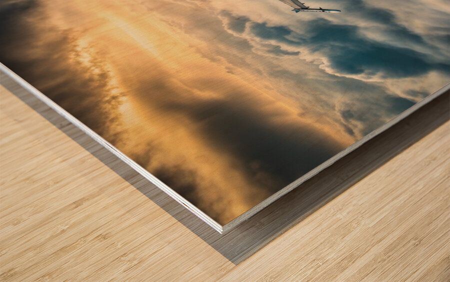 F16 Fighter Jet and Dramatic Clouds Wood print