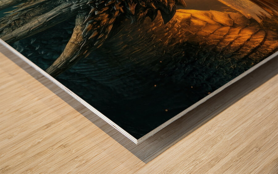 Dragon reading a magic book 01 Wood print