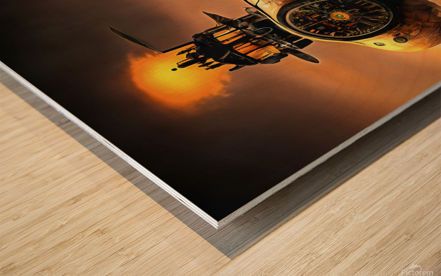 Steampunk Zeppelin 01 Wood print