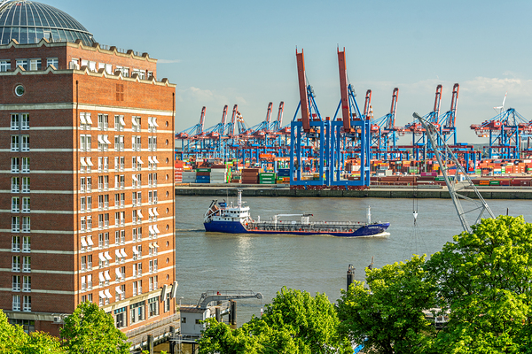 View of the Burchardkai container terminal and ship from Hamburg Övelgönne Germany Digital Download