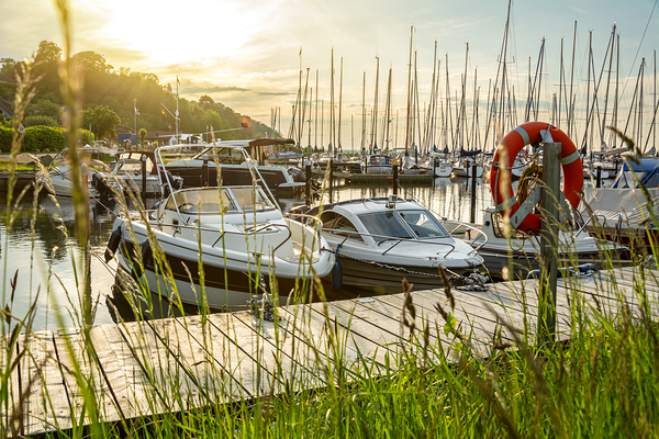 Sunset over pier and marina in Langballigau at the Baltic Sea in Northern Germany Digital Download