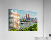 View of the Burchardkai container terminal and ship from Hamburg Övelgönne Germany Acrylic Print