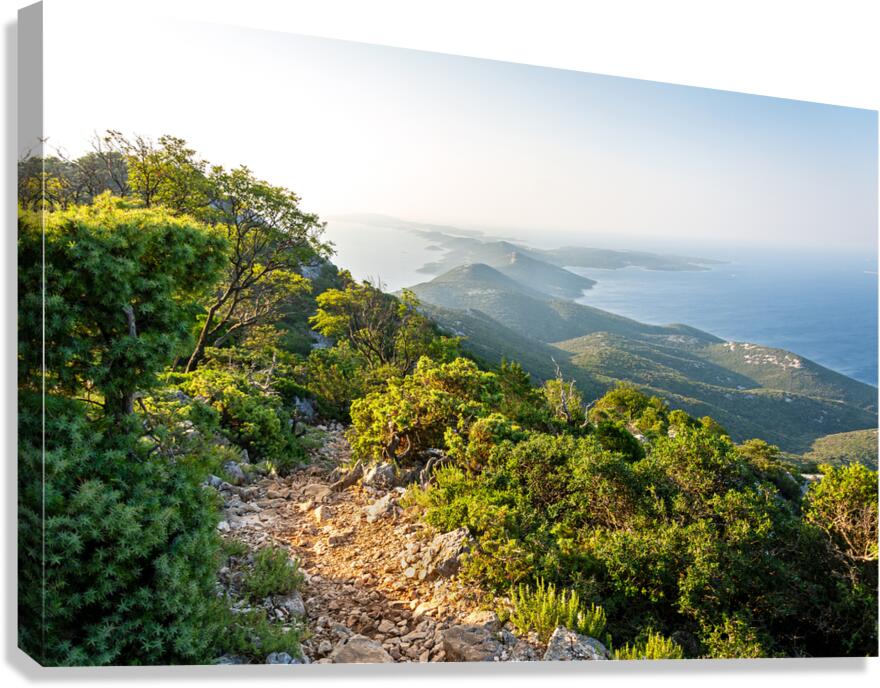 Beautiful view of the archipelago from the Osorcica Televrina mountain on the island of Losinj Croatia at sunrise  Canvas Print