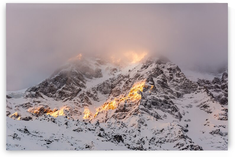 The Ortler Mountain in the European Alps at Sunrise by caladoart