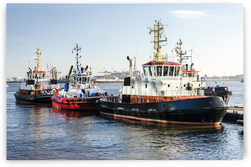 Towboats at the pier at the Elbe River in Hamburg  by caladoart