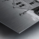 Black and white shot of historic harbour buildings and boat ramp on Cape Cod in New England  Metal print