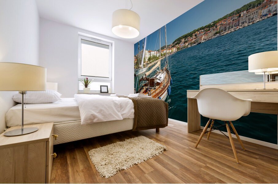 Luxurious sailing yacht in the harbour of Mali on the island of Losinj in the Adriatic Sea Croatia Mural print