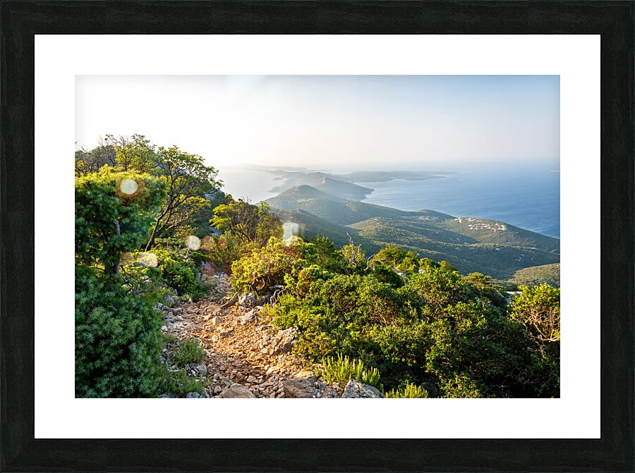 Beautiful view of the archipelago from the Osorcica Televrina mountain on the island of Losinj Croatia at sunrise  Picture Frame print