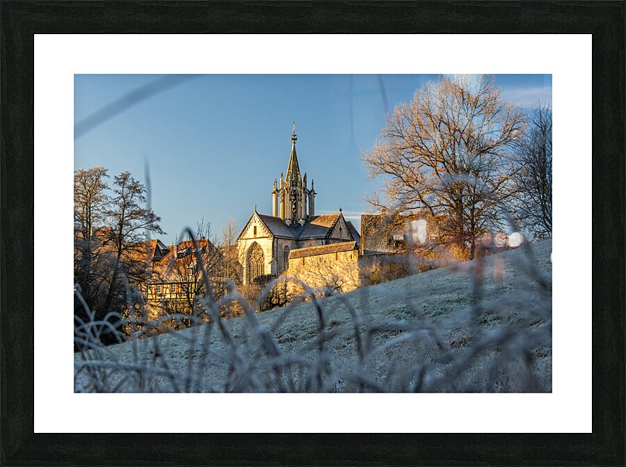 Historic medieval monastery of Bebenhausen in gorgeous winter landscape at sunrise  Picture Frame print