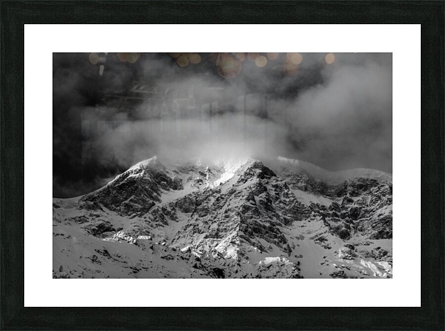 Black and white shot of the majestic Ortler Mountain in Sulden in winter  Picture Frame print