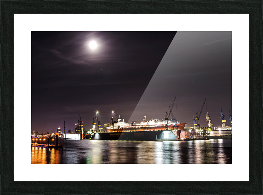 Container Ship at Night Picture Frame print