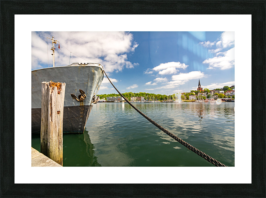 Scenic view of the harbour and waterfront in Flensburg Germany Picture Frame print