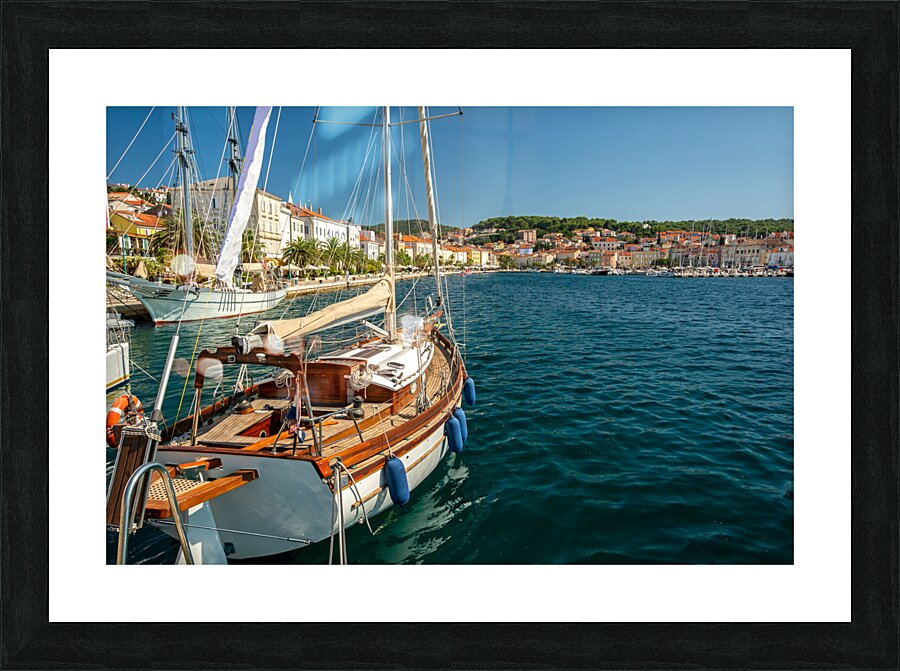 Luxurious sailing yacht in the harbour of Mali on the island of Losinj in the Adriatic Sea Croatia Picture Frame print