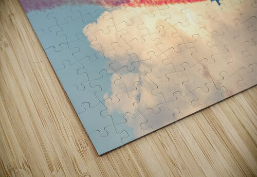 Fighter jets performing airshow with colorful exhaust streams in scenic clouds caladoart puzzle