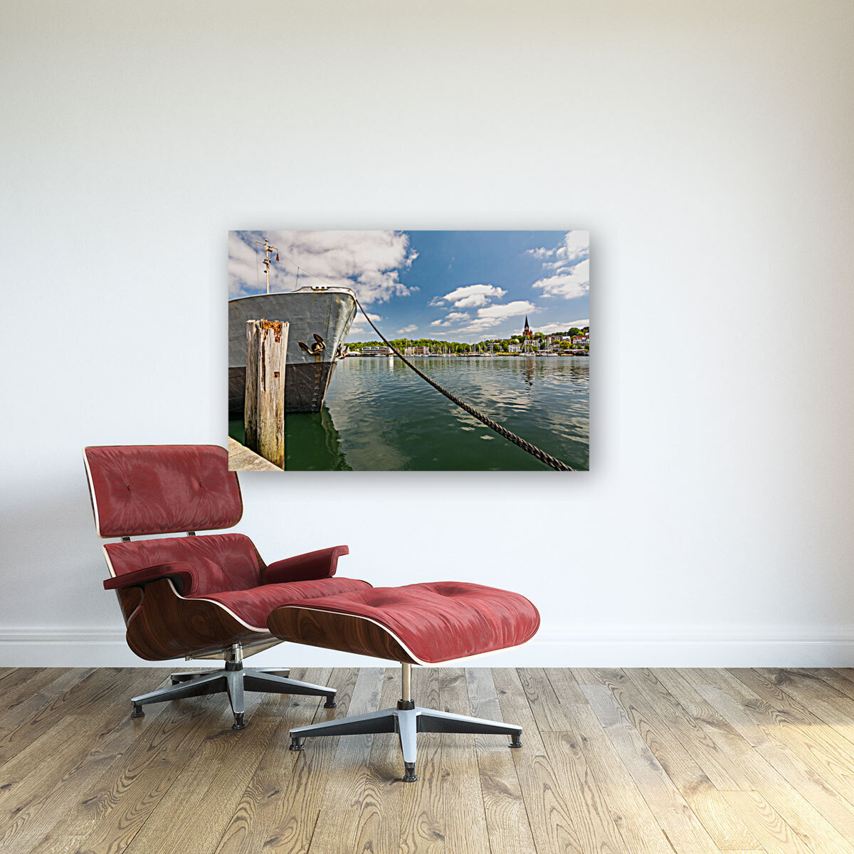 Scenic view of the harbour and waterfront in Flensburg Germany Reproduction