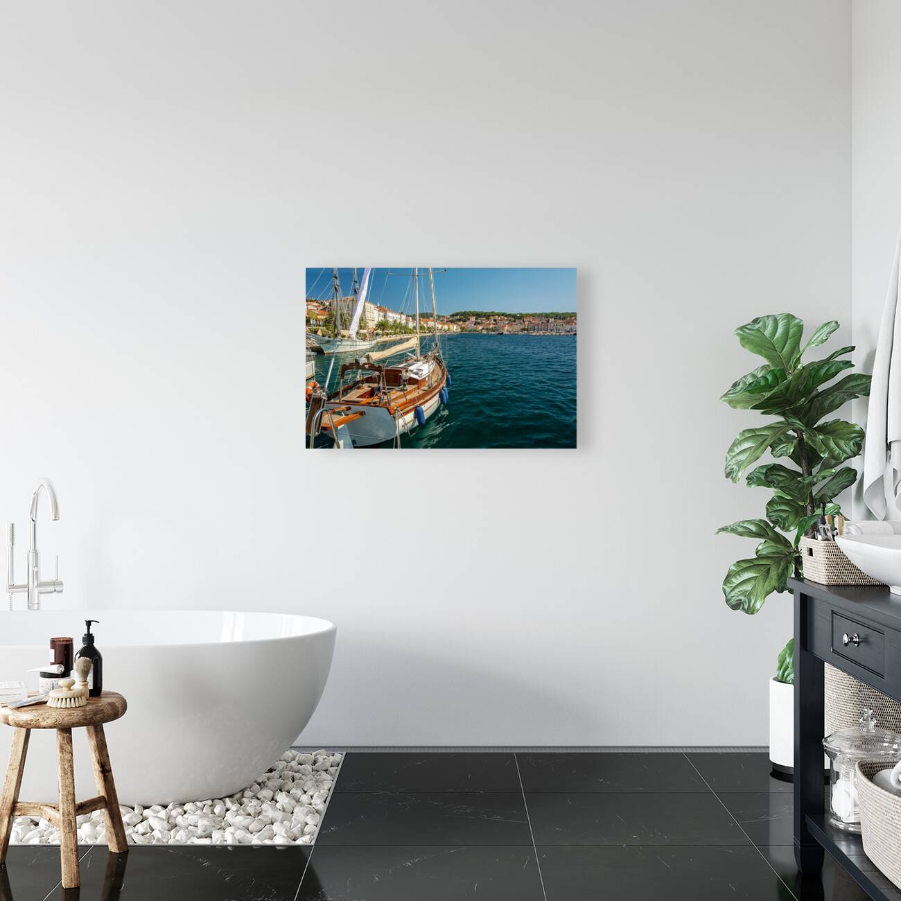 Luxurious sailing yacht in the harbour of Mali on the island of Losinj in the Adriatic Sea Croatia Reproduction