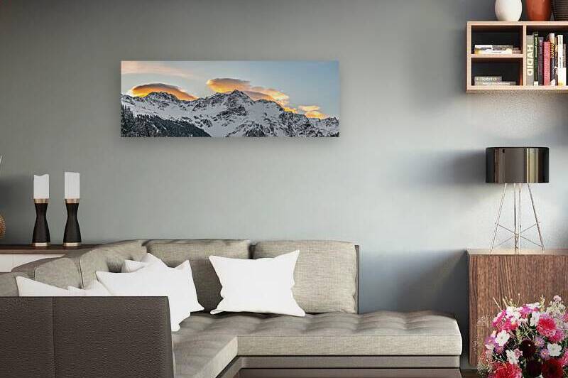 High resolution panorama shot of a beautiful mountain range in Sulden at sunrise  by caladoart