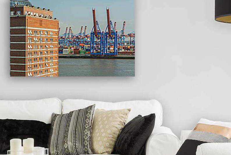 View of the Burchardkai container terminal from Hamburg Övelgönne Germany by caladoart