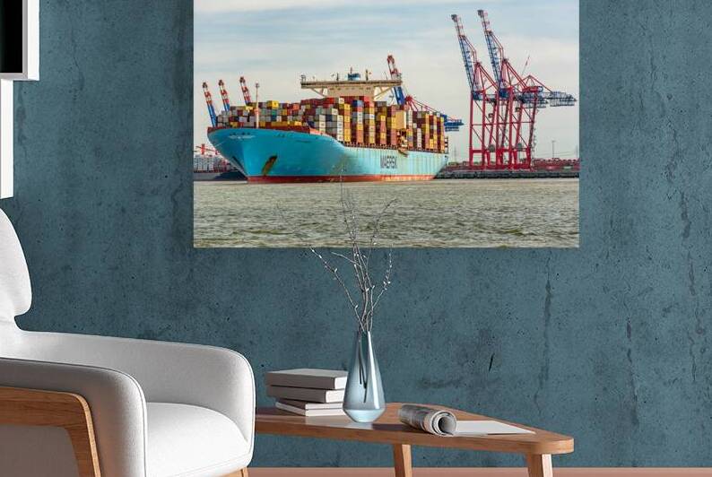 Large container vessel at the Burchardkai container terminal in Hamburg Germany by caladoart
