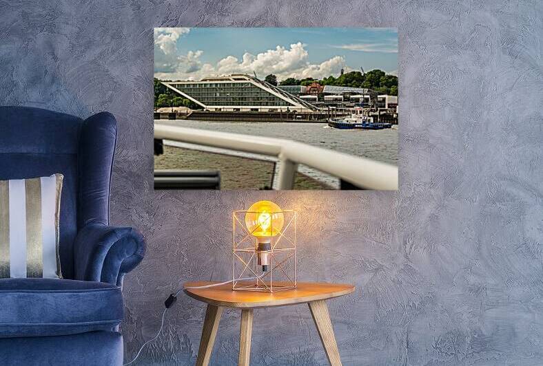 Dockland building at the waterfront of the Elbe River in Hamburg by caladoart