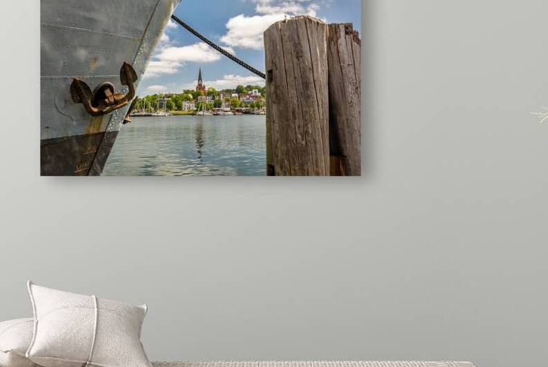 Scenic view of the harbour area and waterfront in Flensburg Germany by caladoart