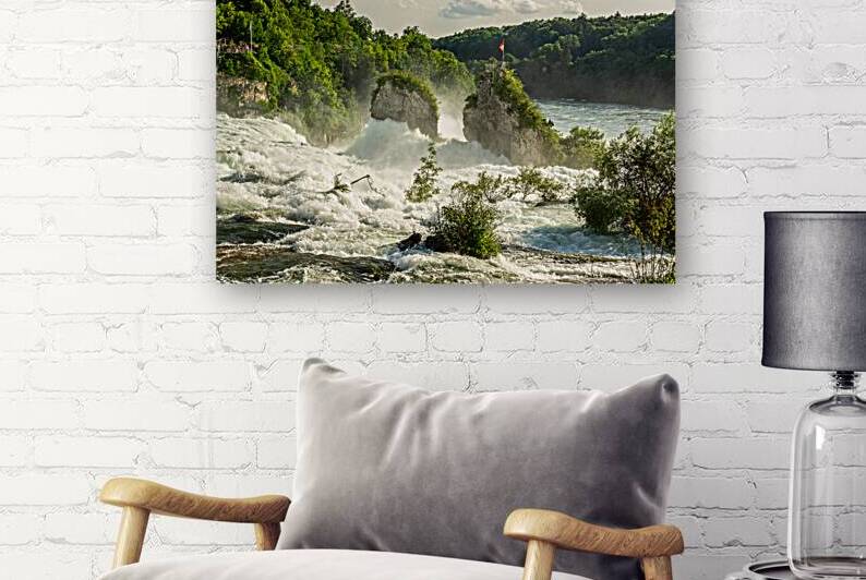 Rocks of the famous Rhine Falls Rheinfall in Schaffhausen by caladoart