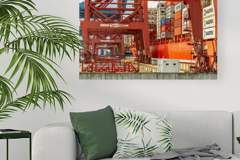 Closeup view of gantry cranes at the Eurogate container terminal in Hamburg by caladoart