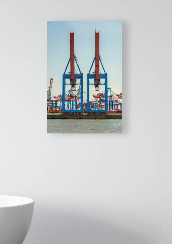 Cranes at a container terminal in the port area of Hamburg Germany editorial by caladoart