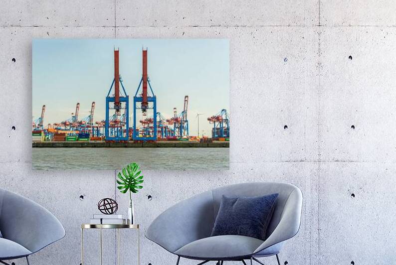 Gantry cranes at the Burchardkai container terminal in Hamburg Övelgönne Germany by caladoart