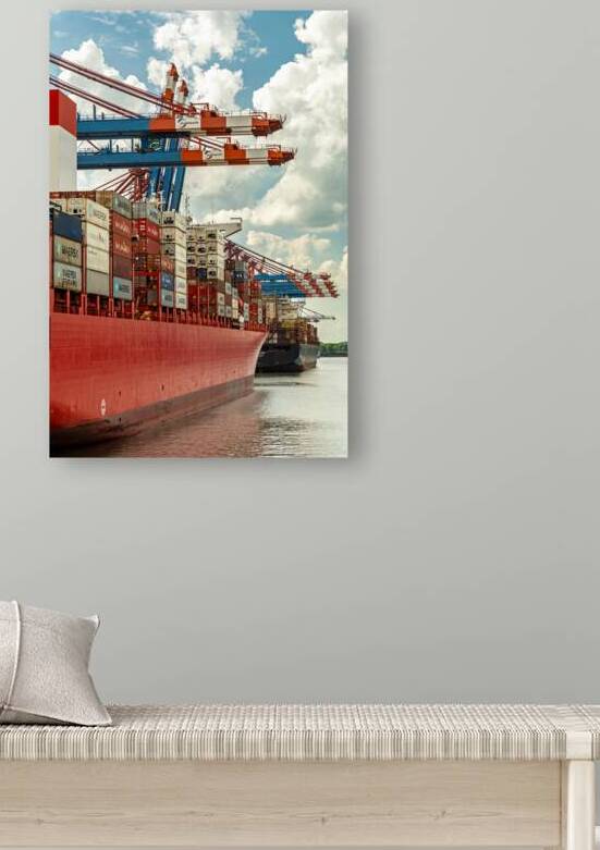 Large container vessel unloading at the Eurogate container terminal in Hamburg Waltershof by caladoart