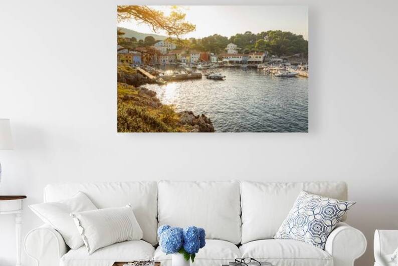 Old harbour of Veli Losinj at the Adriatic Sea in Croatia in the evening light by caladoart