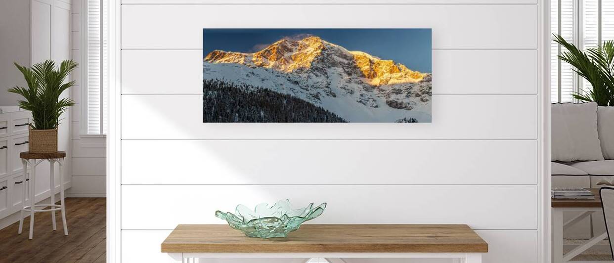 Panorama Shot of the Ortler Mountain in the European Alps at Sunrise by caladoart