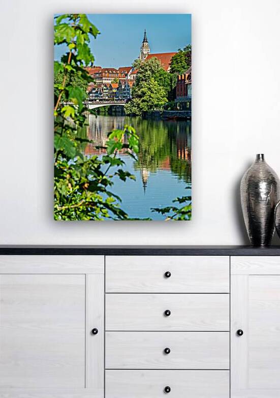 Riverside view of the old town and church of Tübingen in Germany in summer by caladoart