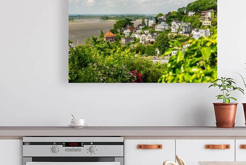 Famous Treppenviertel in Hamburg Blankenese at the Elbe River by caladoart