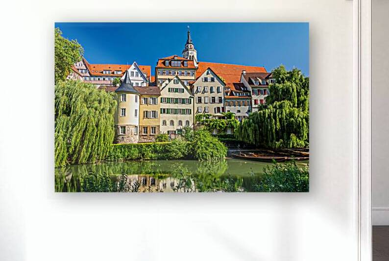 Famous Hölderlinturm and traditional half-timbered houses at the riverfront of Tübingen Germany  by caladoart