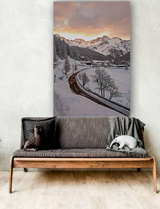 Beautiful sunrise over snowy mountain peaks in Sulden the European Alps by caladoart