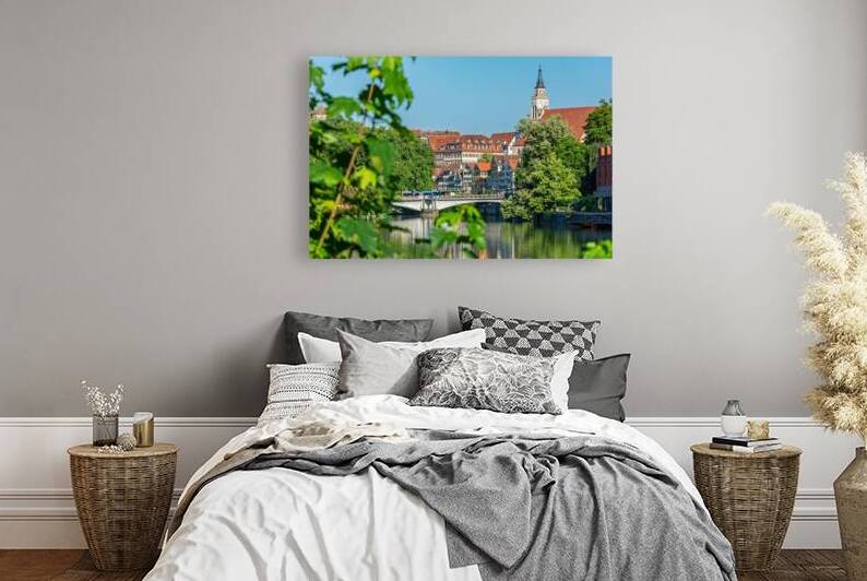 Riverside view of the old town of Tübingen in Germany in summer by caladoart