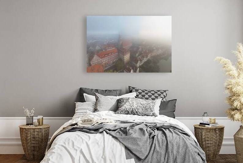 Aerial view of the historic old town of Tübingen in the morning fog by caladoart