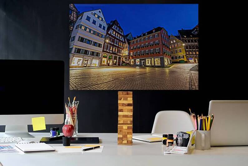 Night shot of the market square and half-timbered buildings in the oldtown of Tübingen Germany by caladoart