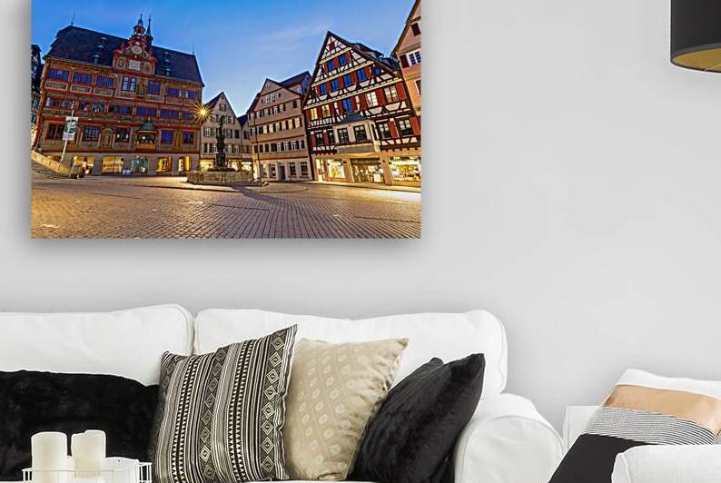 Night shot of the market square and town hall in the oldtown of Tübingen Germany by caladoart