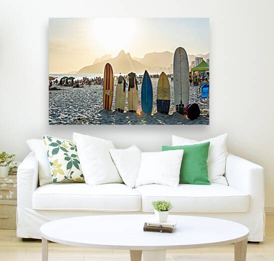 Surf boards at Ipanema Beach in Rio de Janeiro in Brazil at sunset   by caladoart