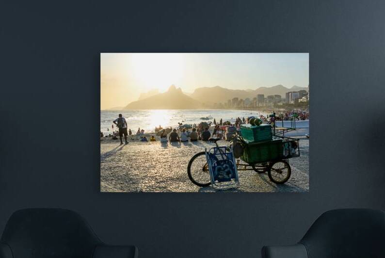 Bicycle and coconuts at the promenade of Ipanema Beach in Rio de Janeiro in Brazil at sunset   by caladoart