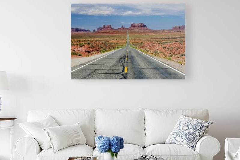 Road through the desert leading towards Monument Valley in the USA by caladoart