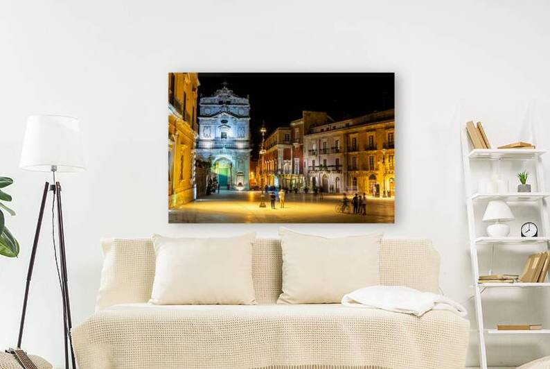 Night shot of baroque buildings in beautiful ancient Italian city Syracuse on the island of Sicily by caladoart