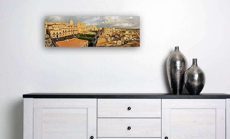 Widescreen panorama of beautiful baroque houses in Noto on Sicily  by caladoart