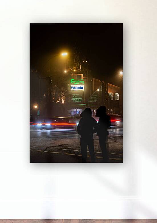 Long exposure night shot of street corner and people in Hamburg Altona by caladoart
