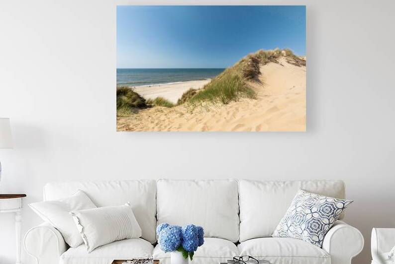 Dune landscape and ocean on the island of Sylt in Northern Germany by caladoart