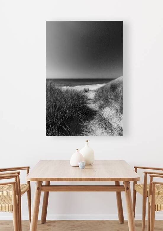 Black and white shot of dune landscape and ocean on the island of Sylt in North Germany by caladoart